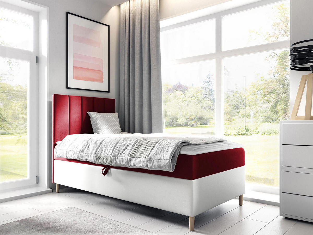 BOXBETT Maja Junior 1, Seite zum Öffnen des Bettkastens: Links - Rot/Weiß, Holz (100/200cm) - MIRJAN24