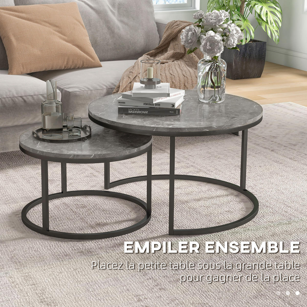 COUCHTISCH DE-15759 2er-Set nestbar, industrieller Stil Grau - Grau, Metall (78.5/78.5/46.5cm) - ComfortXL