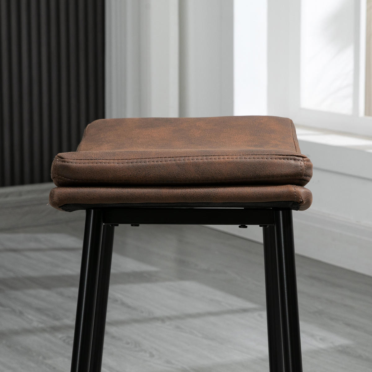 BARHOCKER 2er-Set DE-14723 industriell mit Fußstütze Braun/Schwarz - Braun, Metall (38.5/68.5/48.5cm) - ComfortXL