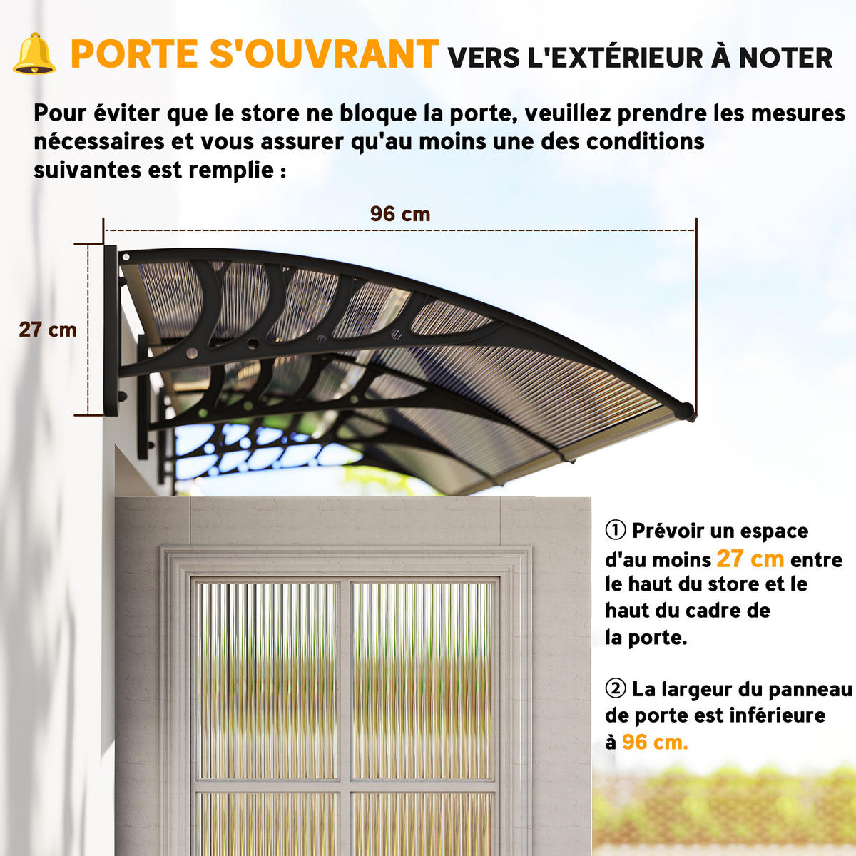 VORDACH DE-14060 Polycarbonat/Aluminium 303/96 cm, UV-Schutz Grün - Braun, Kunststoff (96/27/303cm) - ComfortXL