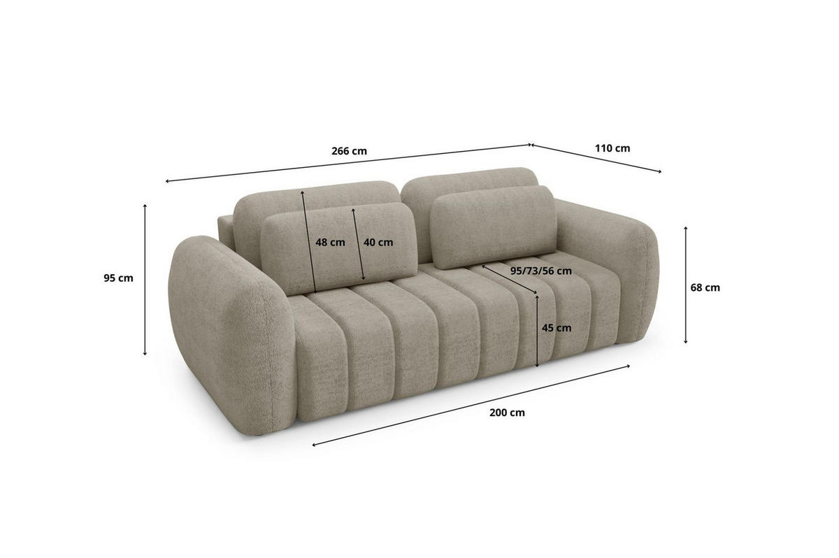 SCHLAFSOFA Caria - Weiß, Holzwerkstoff/Textil (266/95/110cm) - Fun Möbel