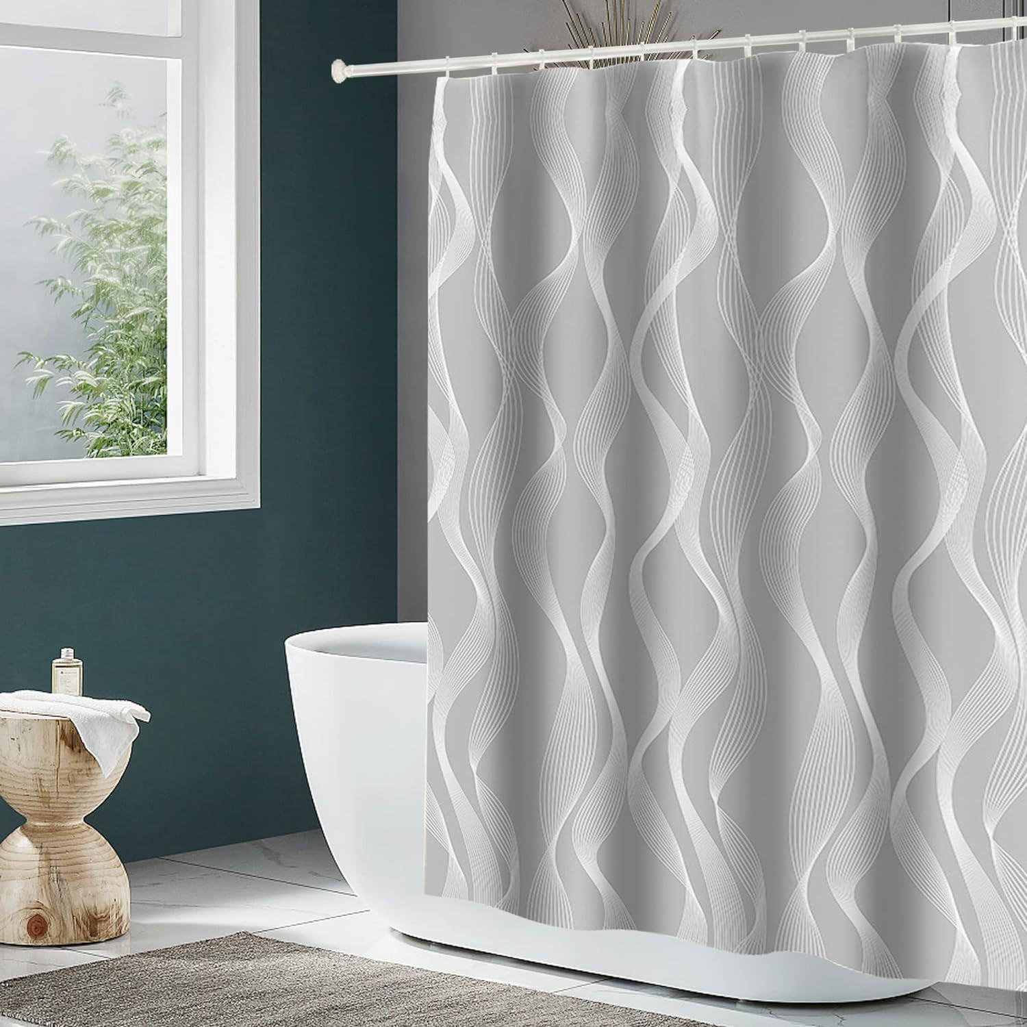 DUSCHVORHANG Grau Polyester waschbar wasserdicht mit Ringen - Grau, Textil (180/180cm) - MCBOSON