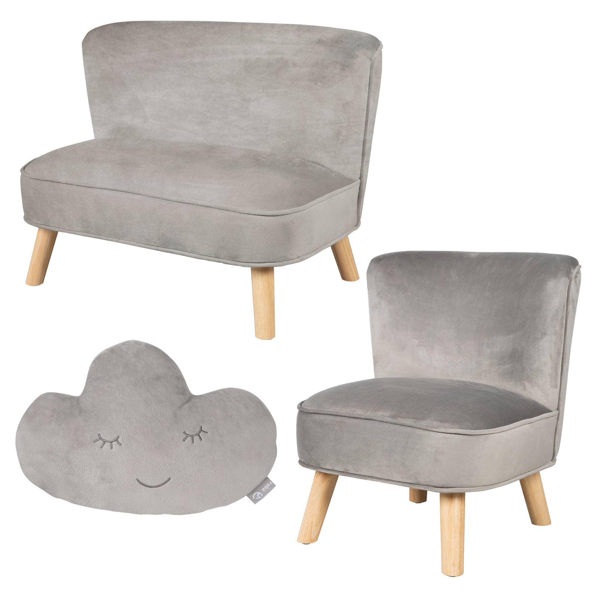 KINDERSOFA 3er-Set silbergrau - Grau, Holzwerkstoff/Textil (70/50/48cm) - Roba