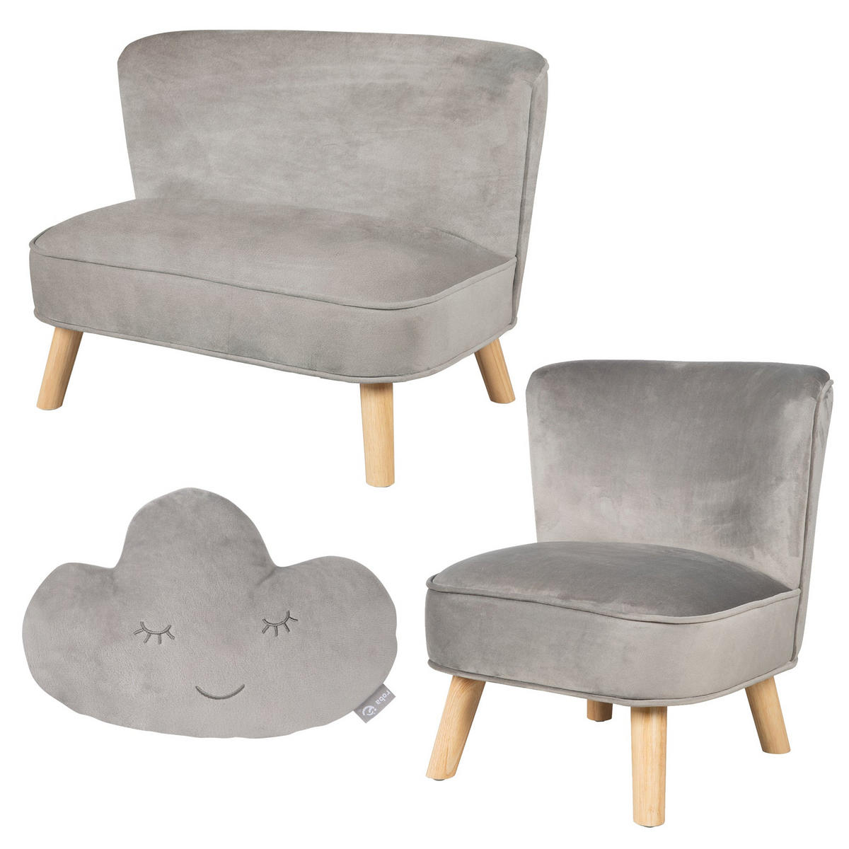 KINDERSOFA 3er-Set silbergrau - Grau, Holzwerkstoff/Textil (70/50/48cm) - Roba