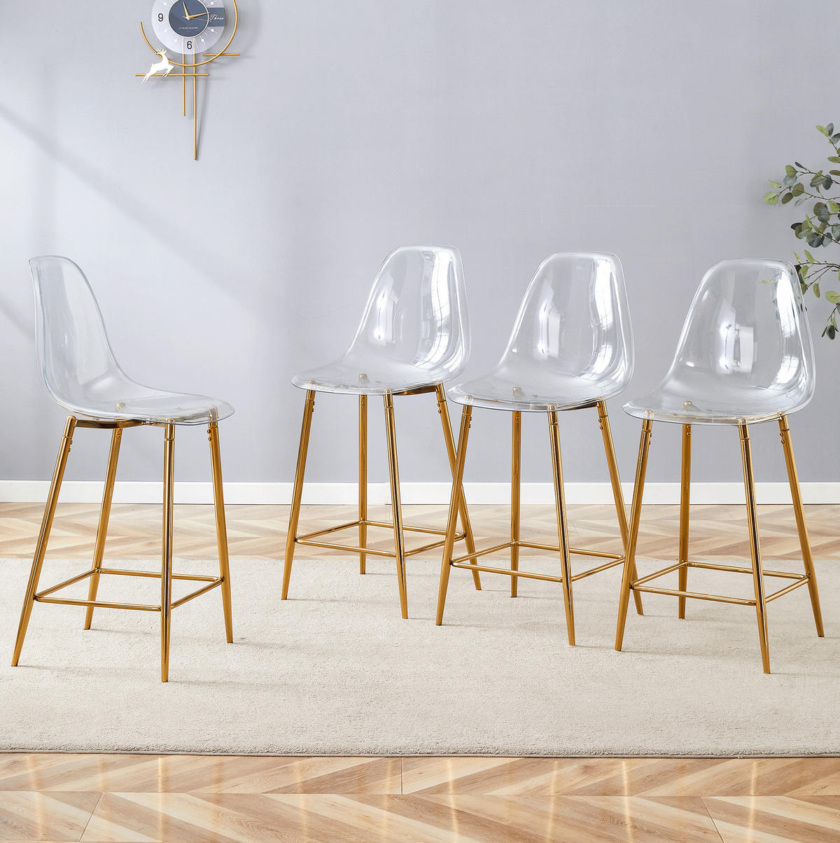 4ER-SET BARHOCKER Transparent mit Metallgestell Gold - Goldfarben, Metall (45/102/51.1cm) - Meubliv
