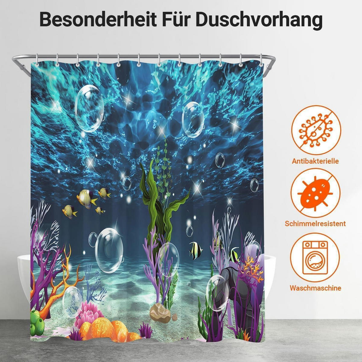 DUSCHVORHANG Bunter Meeresboden 180 x 200 cm - Multicolor, Textil (180/200cm)