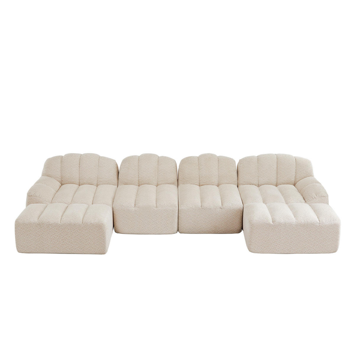 ECKSOFA 366/165/79 cm Beige/Weiß aus granuliertem Fleece mit Ottomanen - Creme, Textil (165/366cm) - OKWISH