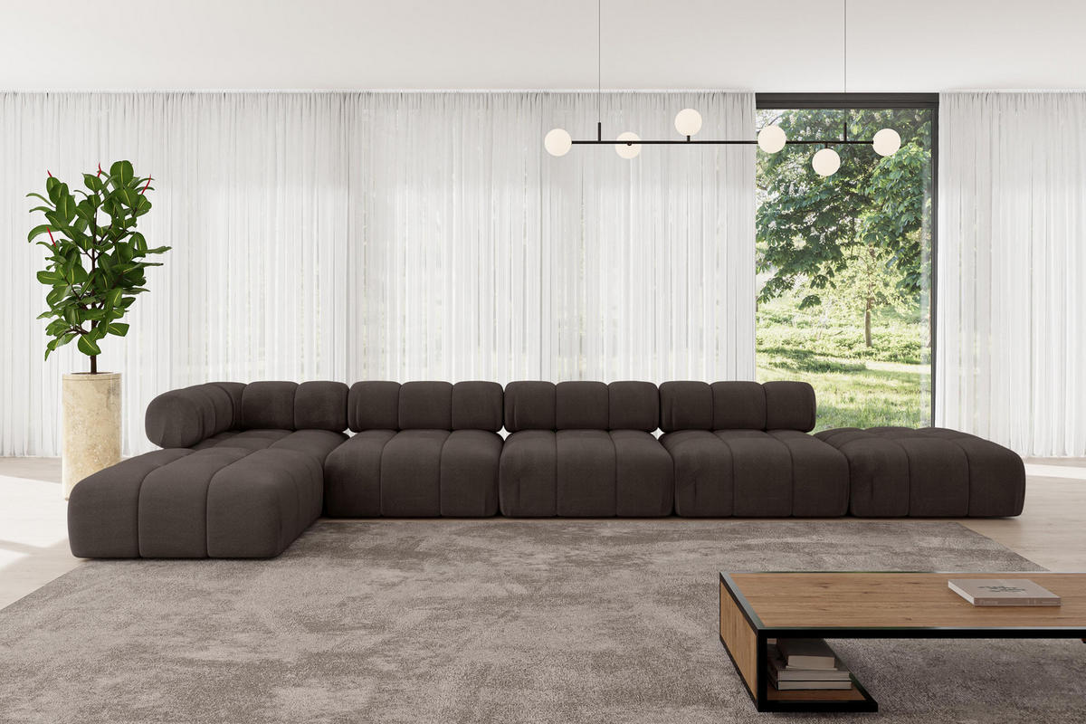 ECKSOFA modulares Sofa Kerru-L3 - 475x190x70 cm Braun Velours - Braun, Holzwerkstoff/Textil (475/190cm) - ALTDECOR