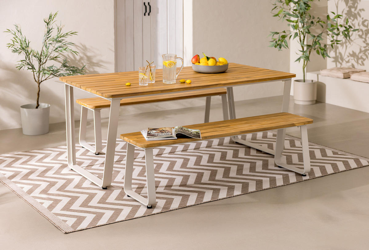 GARTENSITZGRUPPE - Akazie massiv / Aluminium - Braun / Beige - 3-teilig - Akaziefarben, Holz/Metall - home24