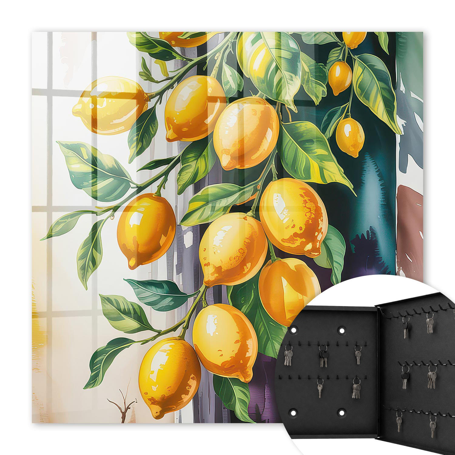 SCHLÜSSELBOX Schwarz 30x30 cm- Türöffnung nach rechts - Lemon Charm - Gelb, Metall (30/30/5cm) - TULUP