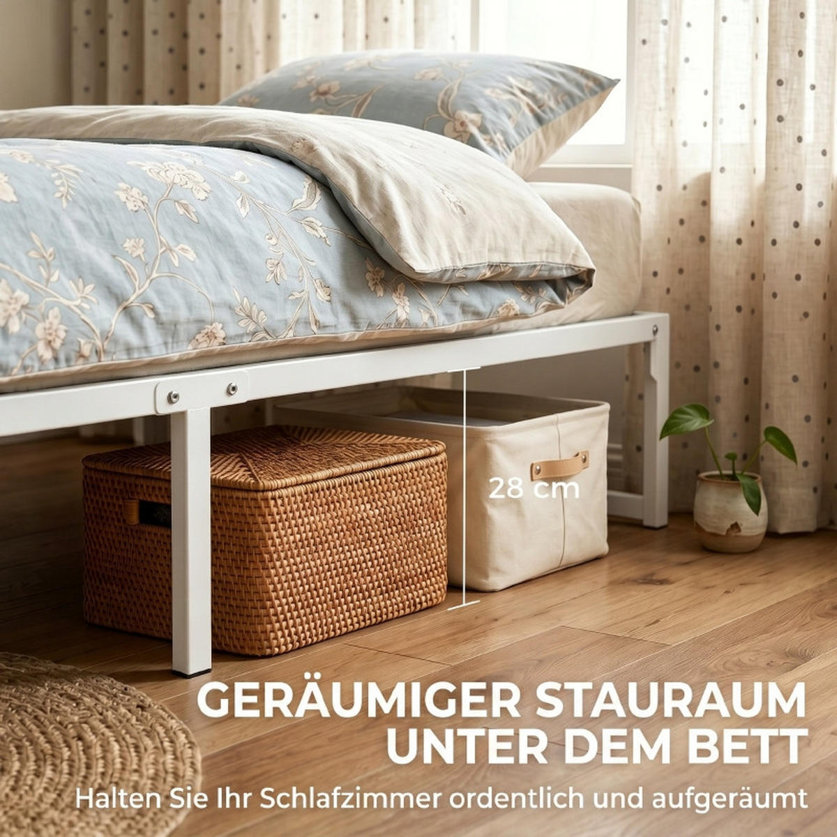 BETTGESTELL 90/200 cm DE-32876 mit Stauraum und Stahl-Lattenrost Weiß - Weiß, Metall (90/200cm) - ComfortXL