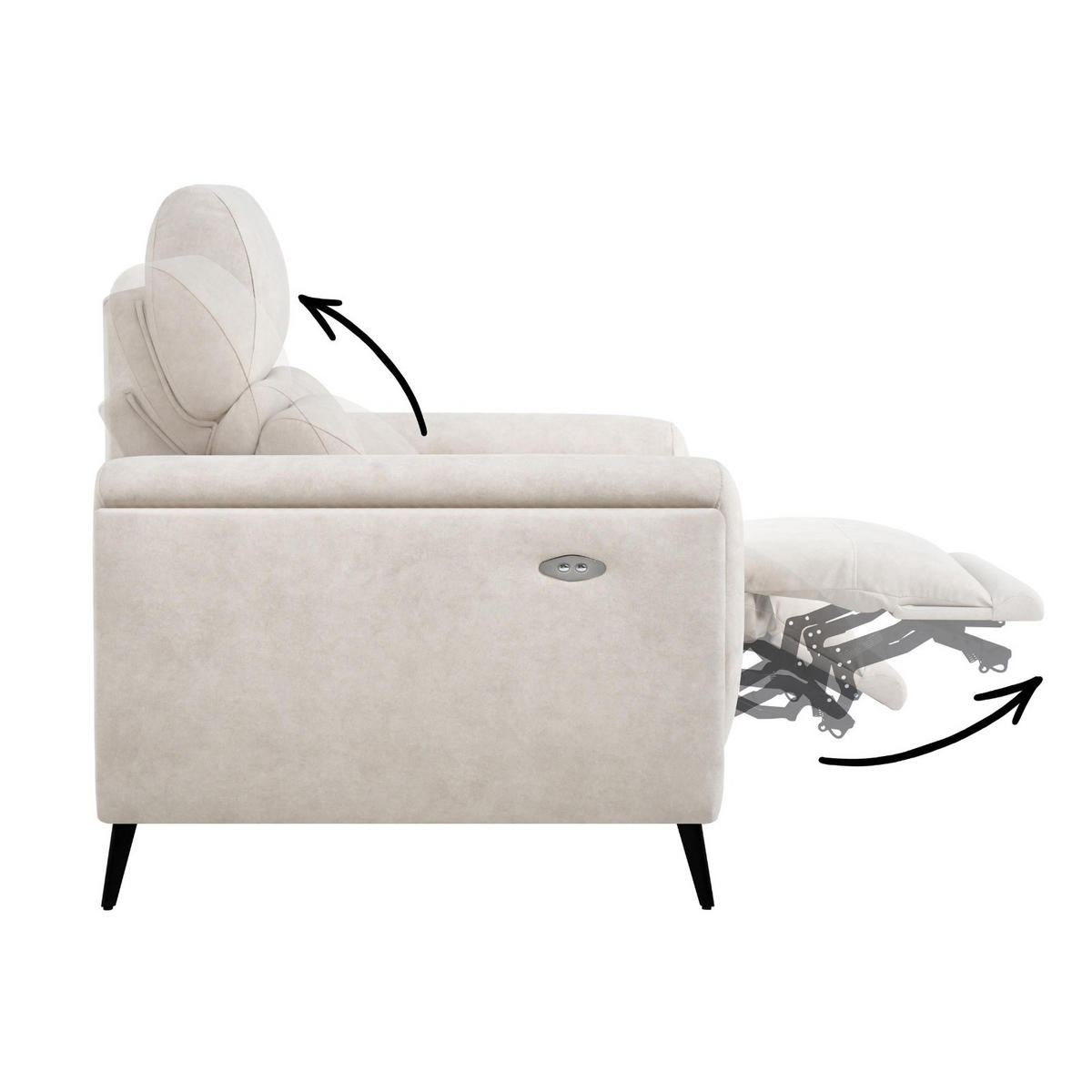 RELAXSESSEL Comfort, mit elektrischer Verstellung und verstellbarer Kopfstütze, Beige - Beige/Schwarz, Textil (103/97/102cm) - Beautysofa