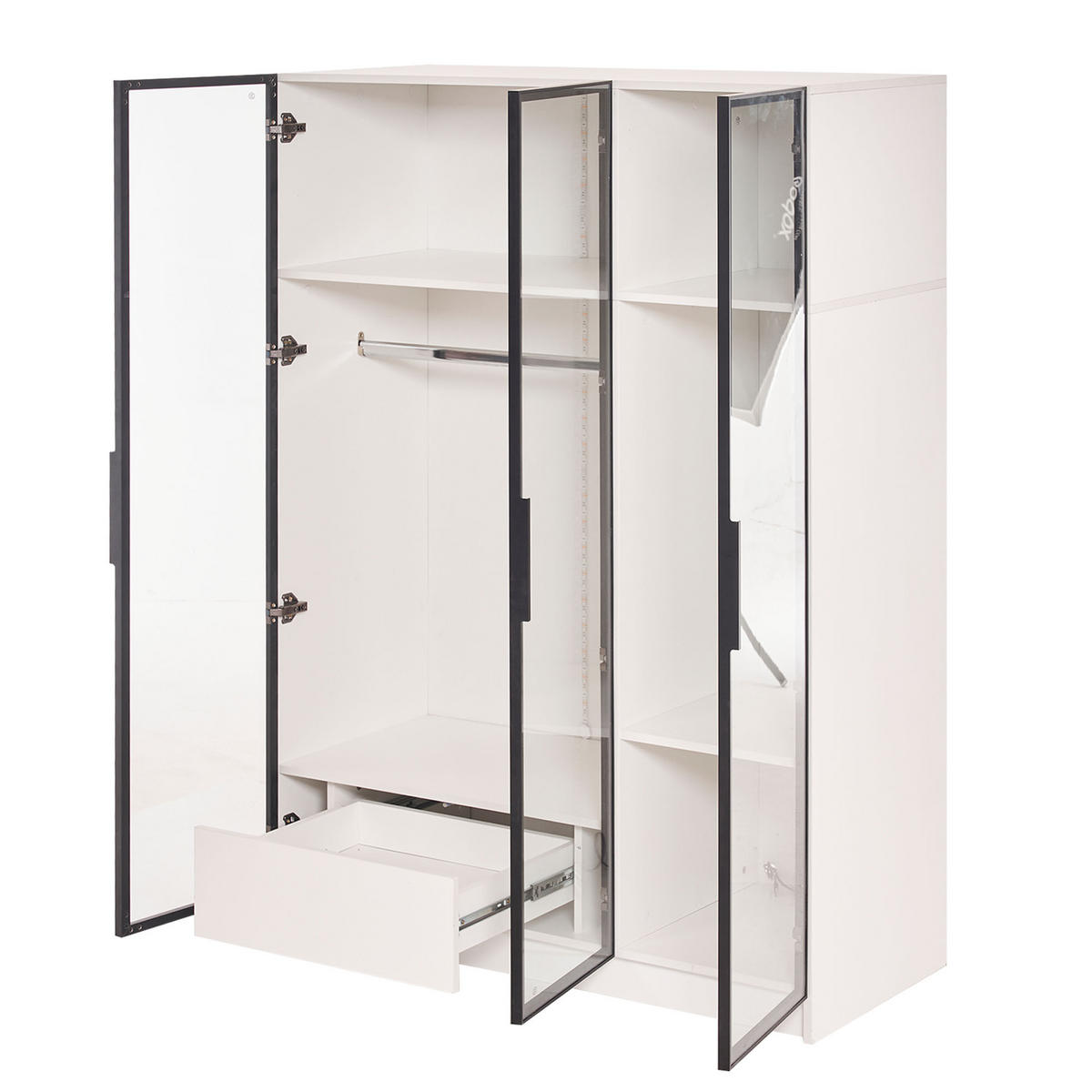 GARDEROBENSCHRANK DE-37485 110/50/160 cm mit 3 Glastüren Weiß - Weiß, Holzwerkstoff (110/160/50cm) - ComfortXL