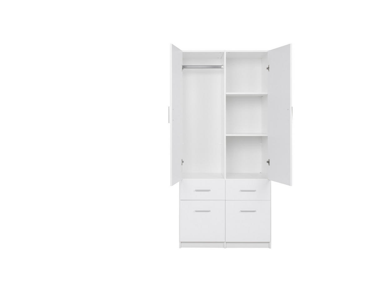 KLEIDERSCHRANK SOLENA 03 - 91.2×197,6×53,6 cm 2 Türen & 4 Schubladen Weiß - Weiß, Holz/Holzwerkstoff (91.2/197.6/53.6cm) - Milaros Markt