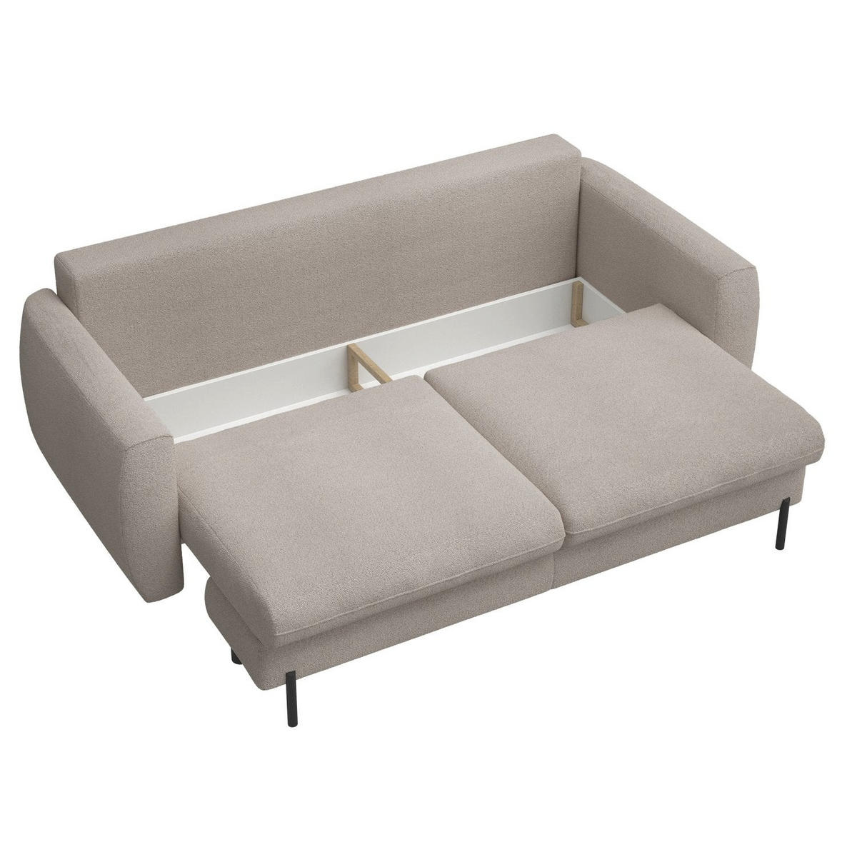 SOFA Rane Hellbraun mit Schlaffunktion - Hellbraun/Schwarz, Textil/Metall (236/90/102cm) - Selsey