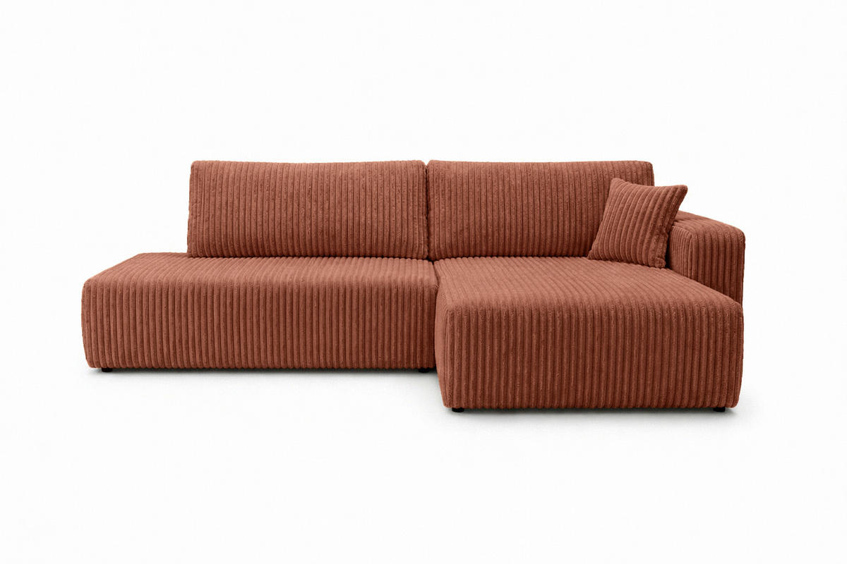 ECKSOFA Mit Schlaffunktion Und Bettkasten, Cordstoff Tilia, Kupfer, Rechts, OPEN XL - Orange, Holz (262/145cm) - Kaiser Möbel