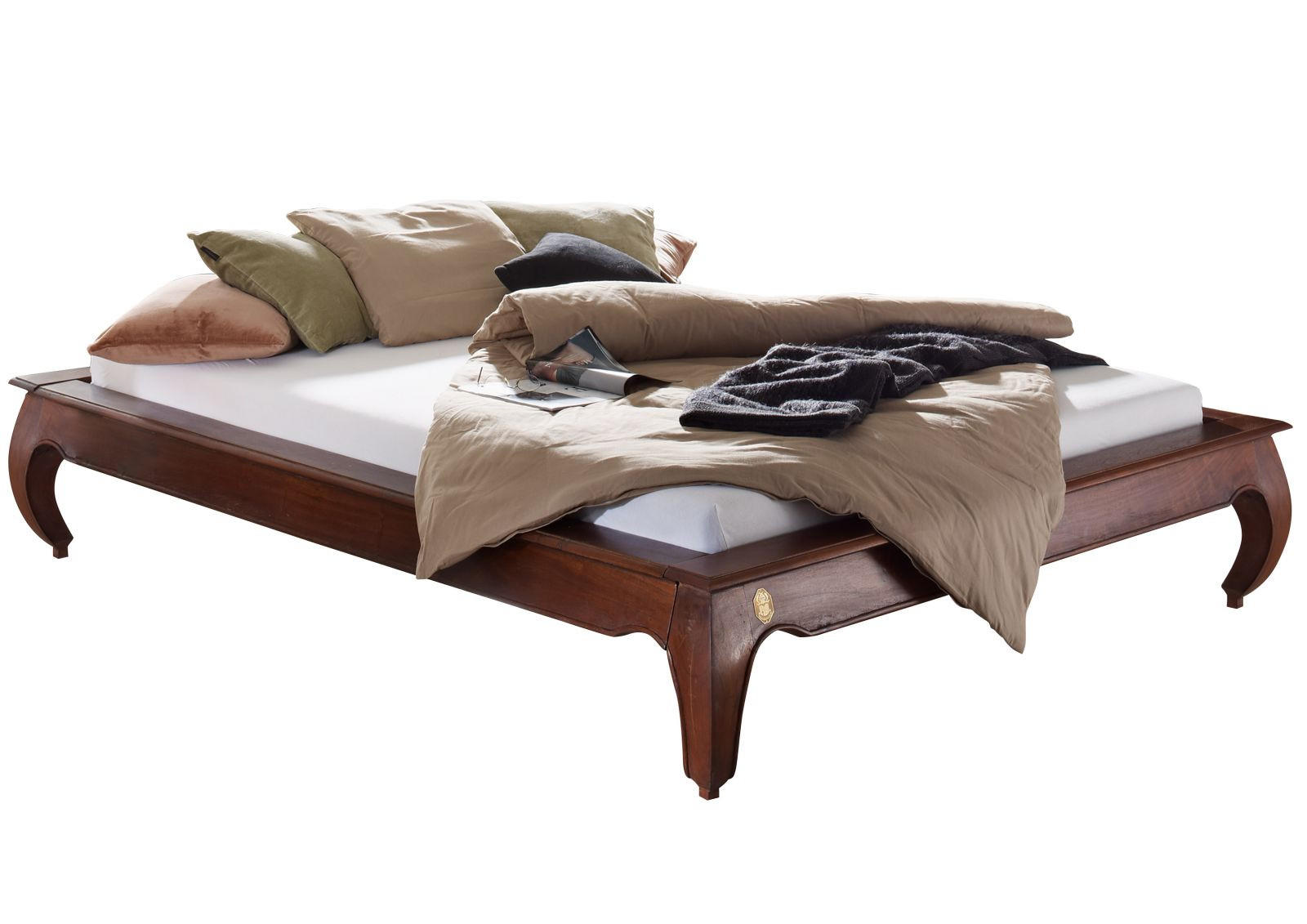 HOLZBETT Akazie 200x200x42 nougat lackiert OPIUM #265 - Dunkelbraun, Holz (200/200cm) - Massivmoebel24