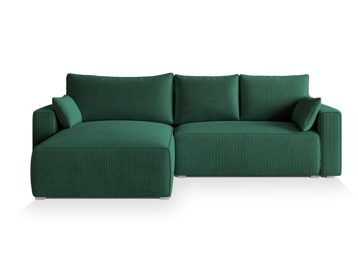 ECKSOFA FORIL P Grün Kordstoff mit Schlaffunktion - Grün, Holz (265/178cm) - MASSENO