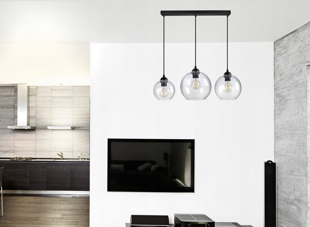 PENDELLEUCHTE HAGEN - Transparent/Schwarz, Glas/Metall (20/70/80cm) - kiki design