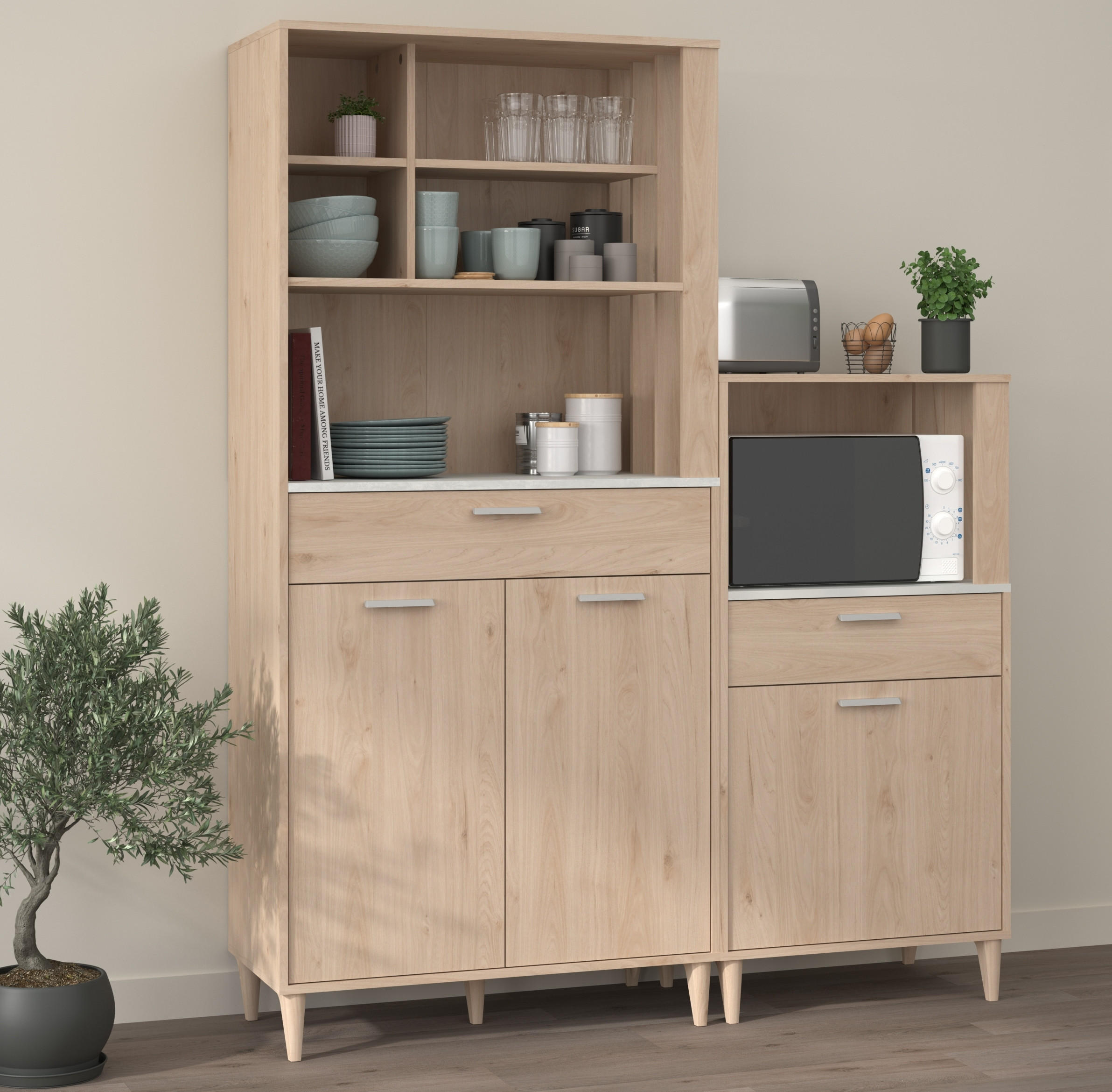 KÜCHENMÖBEL Gala 1 in Jackson Eiche und Beton Optik 2teilig Küchenbuffet mit Beistellschrank - Braun, Holzwerkstoff (80/200/120cm)