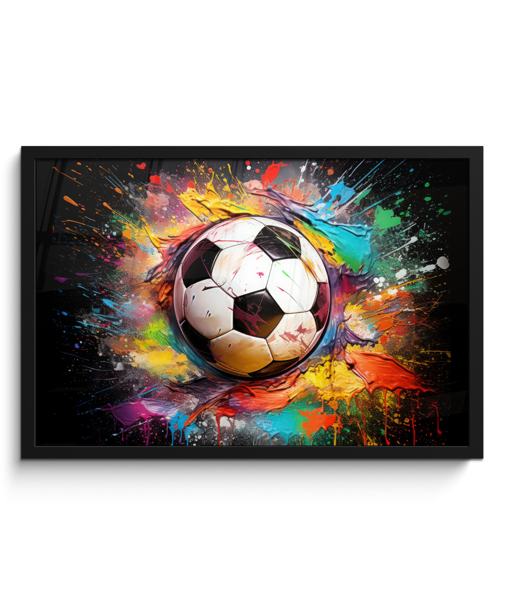 POSTER MIT RAHMEN Fußball - Farbe - Farben - Schwarz - Weiß 60x40 cm - Weiß, Papier (60/40cm) - MuchoWow