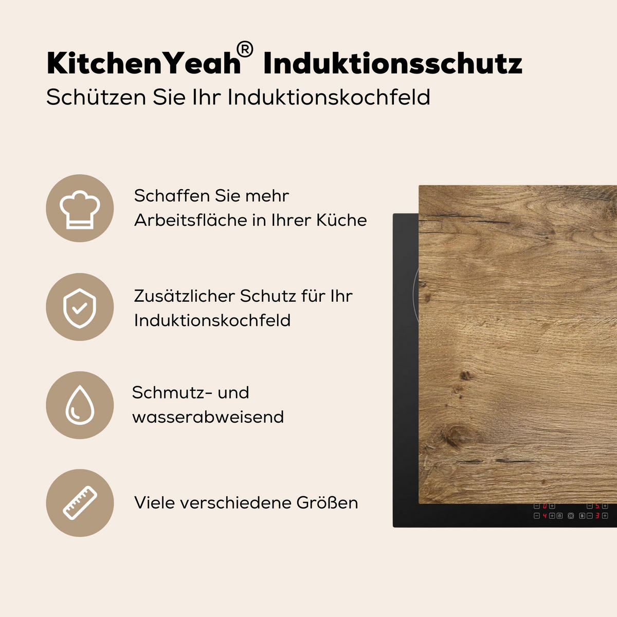 HERDABDECKPLATTE Holz - Braun - Holzoptik Induktionsmatte 77x51 cm - Eichefarben, Kunststoff (77/51/0.2cm) - MuchoWow