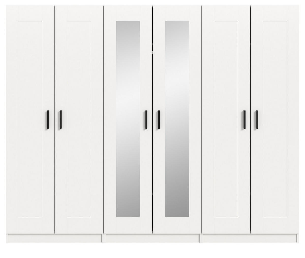 KLEIDERSCHRANK in weiß 240 x 194 cm skandinavisch, Drehtürenschrank 6-türig mit Spiegel - Schwarz/Weiß, Glas/Holzwerkstoff (240/194/56cm) - Inn.Furn
