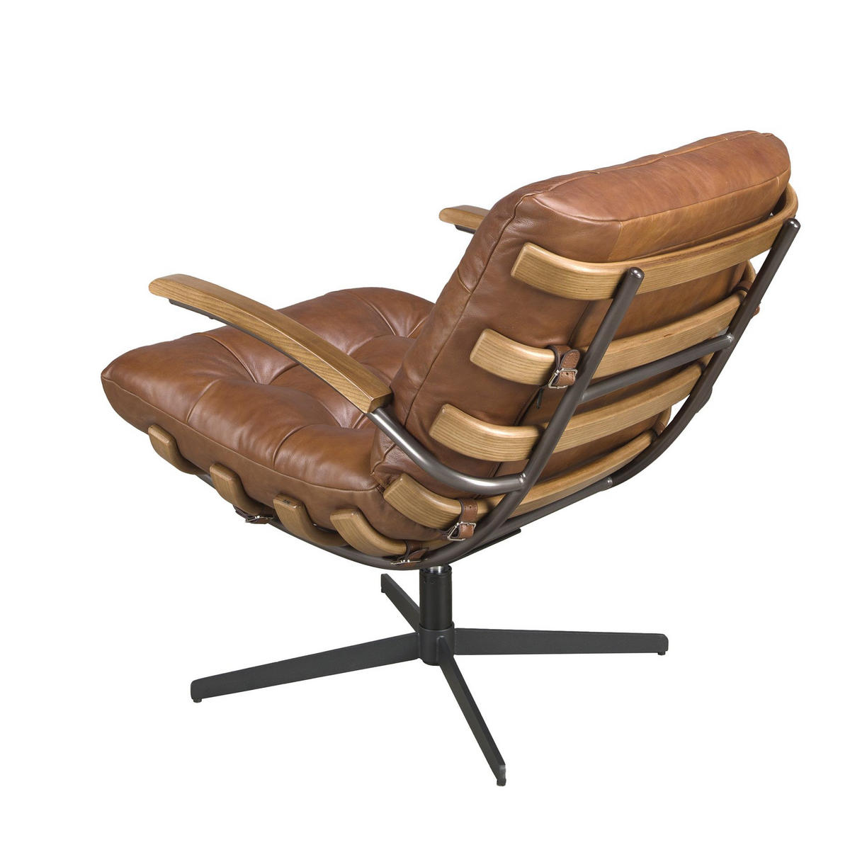 DREHSESSEL Dunkelbraun Schwarz 70/91/85 cm - Braun, Leder/Metall (70/85/91cm) - ANGEL CERDA
