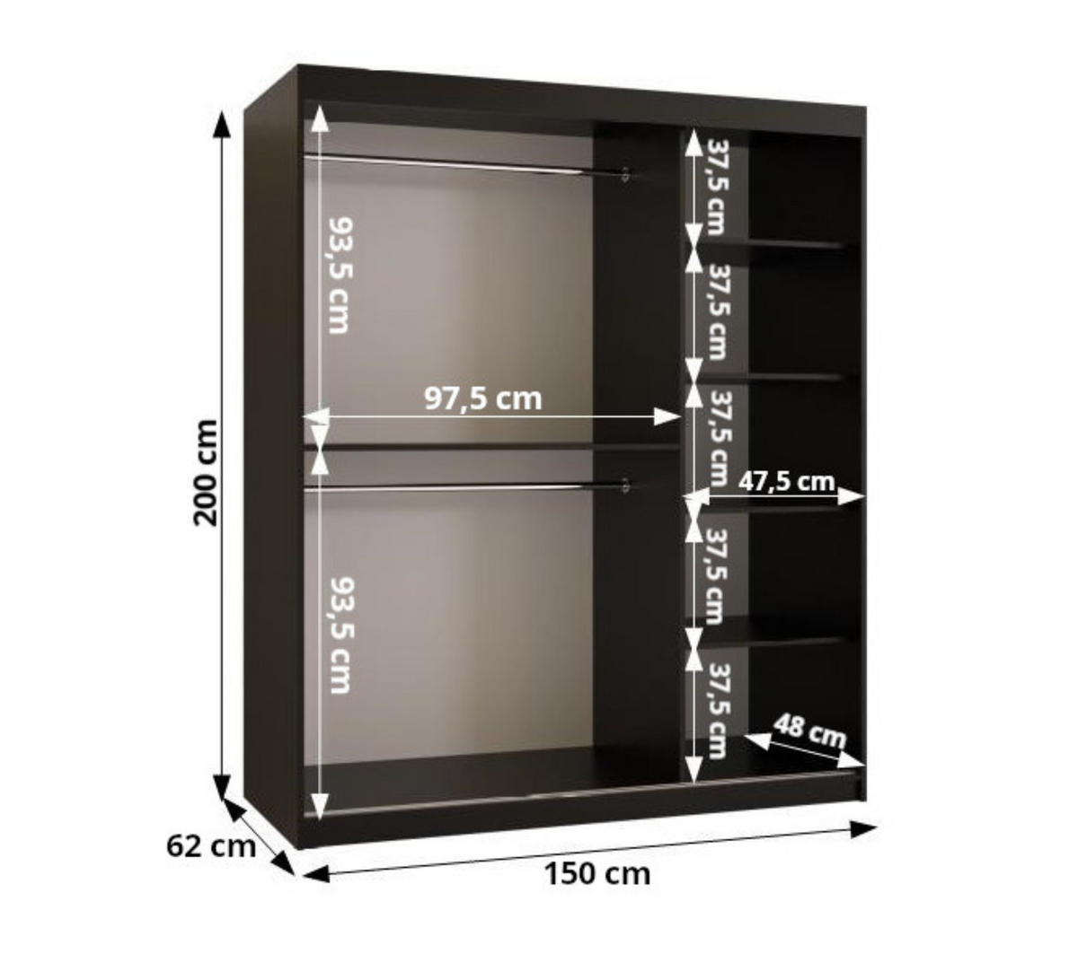 SCHWEBETÜRENSCHRANK 200/150/62 2-türig - Kaschmir, Holz (150/200/62cm) - Abiks Möbel