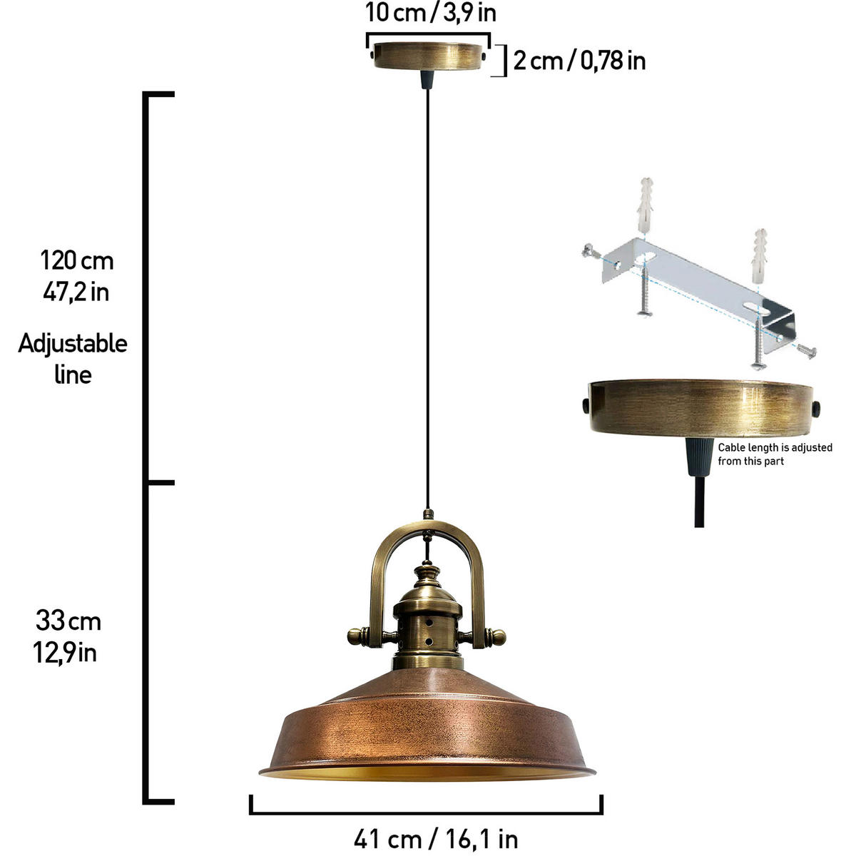 HÄNGELAMPE Industrial Asletl-Marine Vintage 41/33 cm - Kupferfarben, Metall (33/41/32cm) - Bamyum