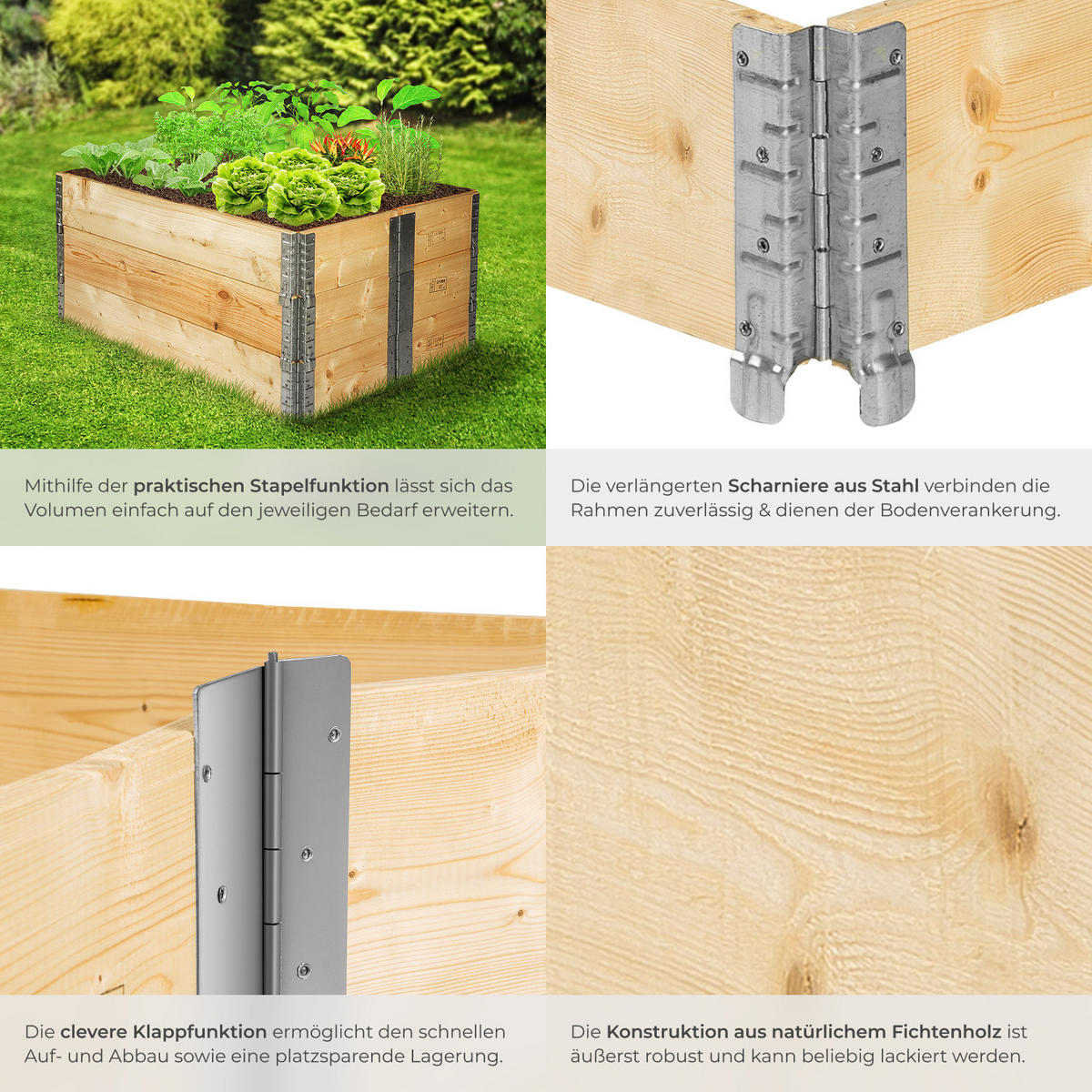 HOCHBEET 3er Set, 120 x 80 x 19 cm, holzdekor - Eiche Artisan, Holz (80/19/120cm) - tectake
