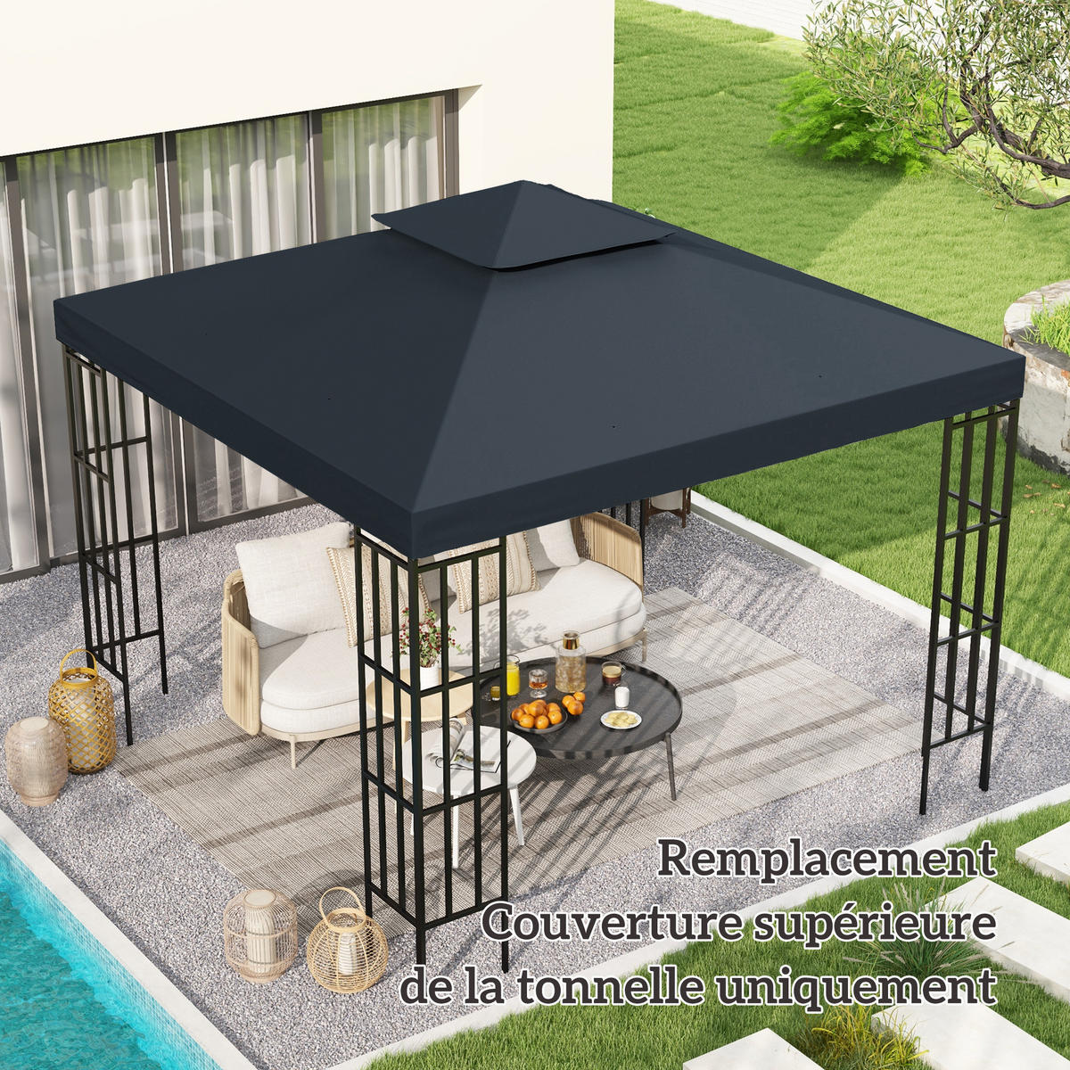 ERSATZDACH, 3x3 m für Pavillon, dunkelgrau, Polyester 180 g/m² - Multicolor, Textil (300/1/300cm) - FORIOUS