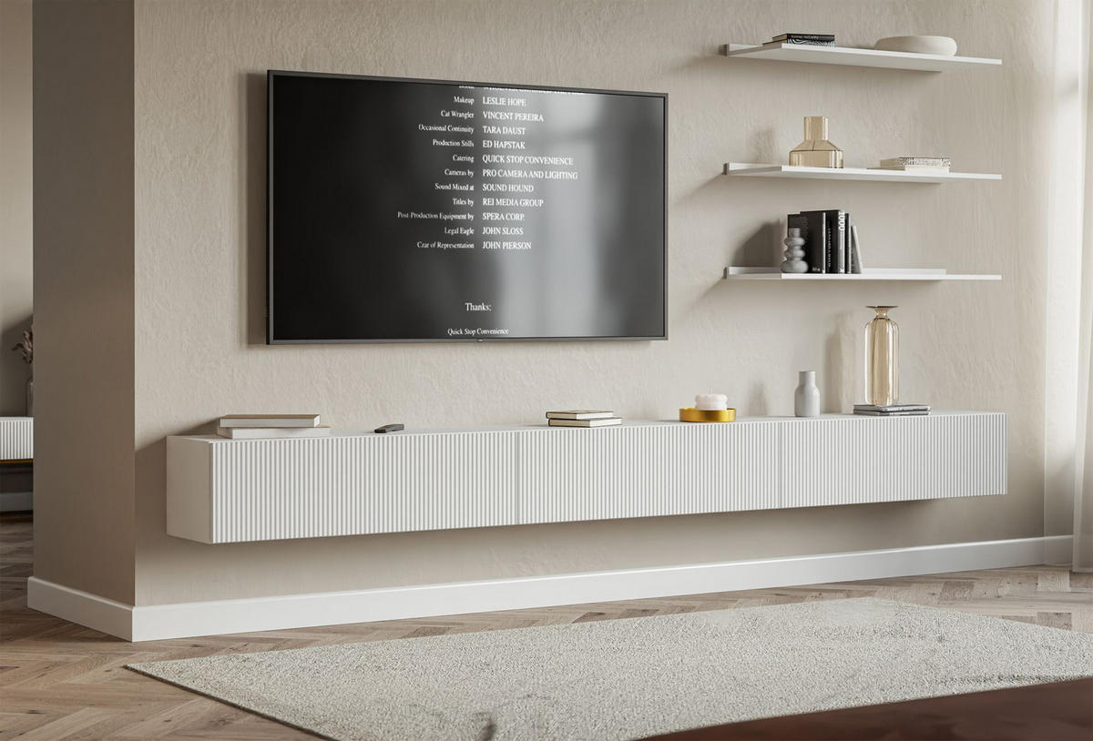 TV-LOWBOARD Veldio hängend Weiß 300/28/32 cm - Weiß, Holzwerkstoff (302.4/28.5/31.6cm) - Selsey