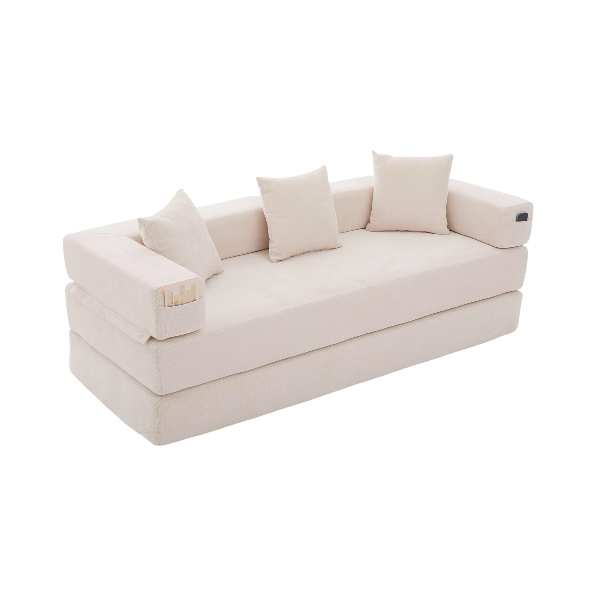 SCHLAFSOFA 198/79/60 cm Beige mit Aufbewahrungstaschen - Beige, Textil (198/60/79cm) - Oxeza