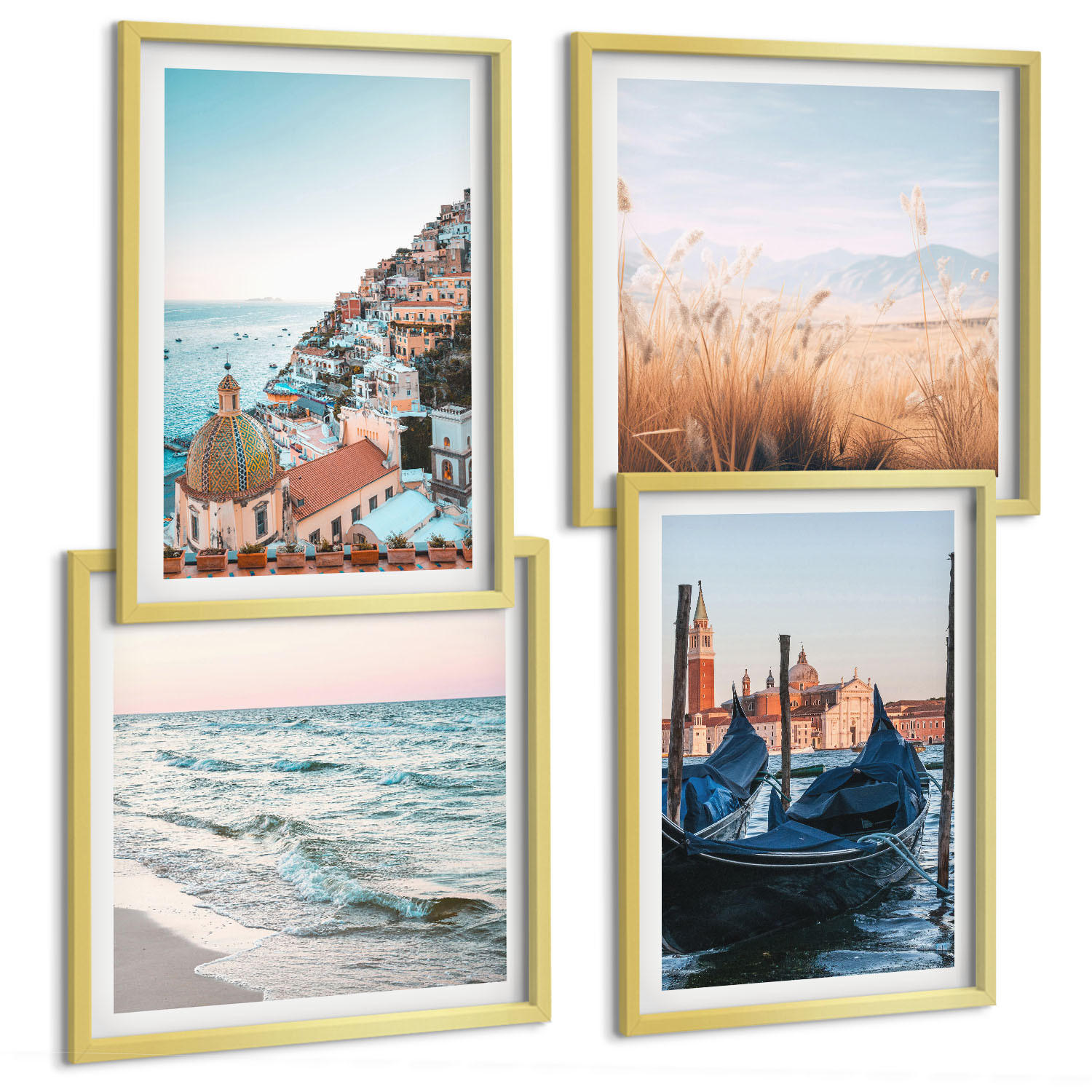 BILDER SET 4er Set - 50x50 cm & 40x60 cm Goldrahmen - Meerblick von Venedig - Goldfarben, Kunststoff (50/50cm) - TULUP