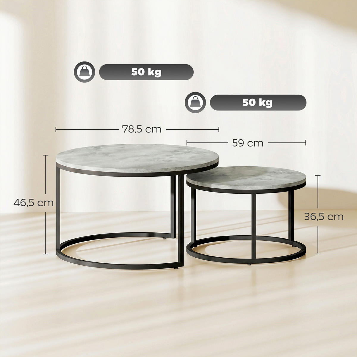 BEISTELLTISCH Grau 78.5/78.5/46.5cm - Grau, Metall (78.5/78.5/46.5cm)