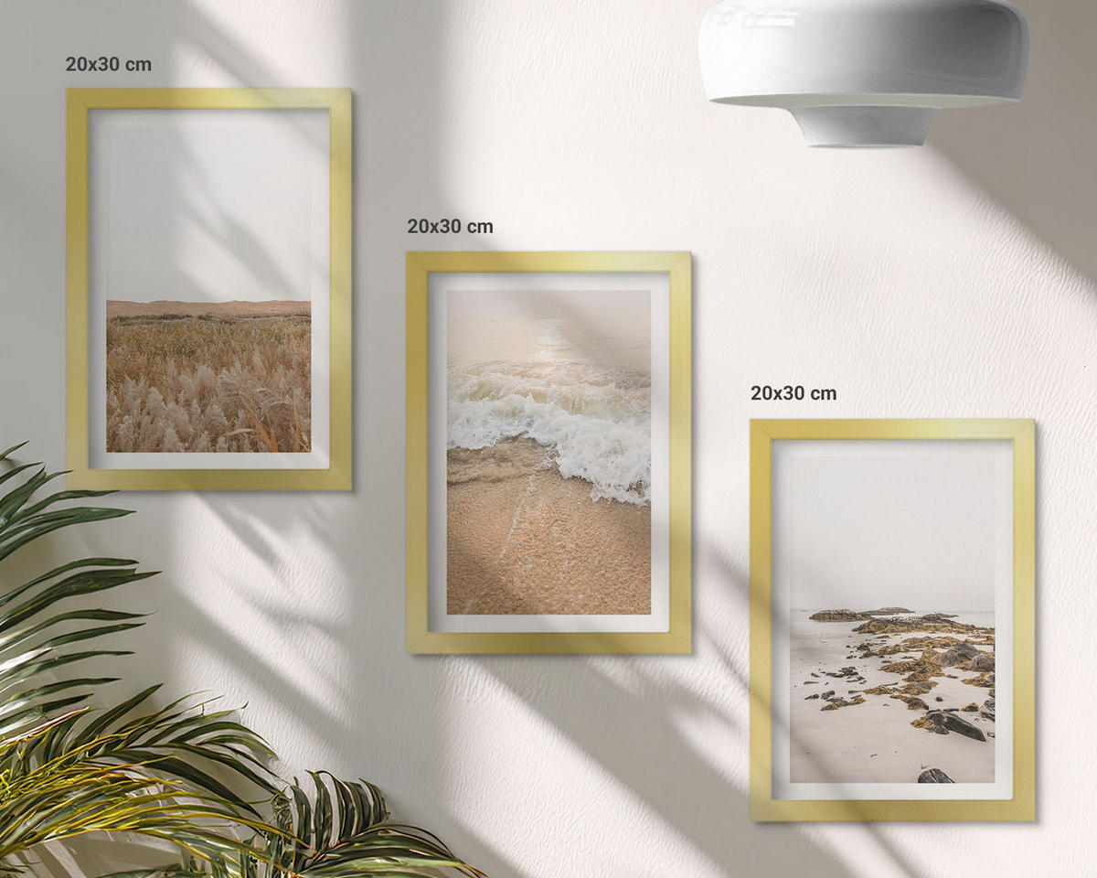WANDBILDER 3er Set - 20x30 cm Goldrahmen - Strandwellen, Steine, Sommer - Goldfarben, Kunststoff (20/30cm) - ArtPrintCave