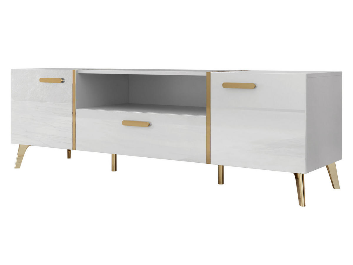 TV-LOWBOARD Picru 150 2D1SZ - Goldfarben/Weiß, Holzwerkstoff/Kunststoff (154/47/38cm) - MIRJAN24