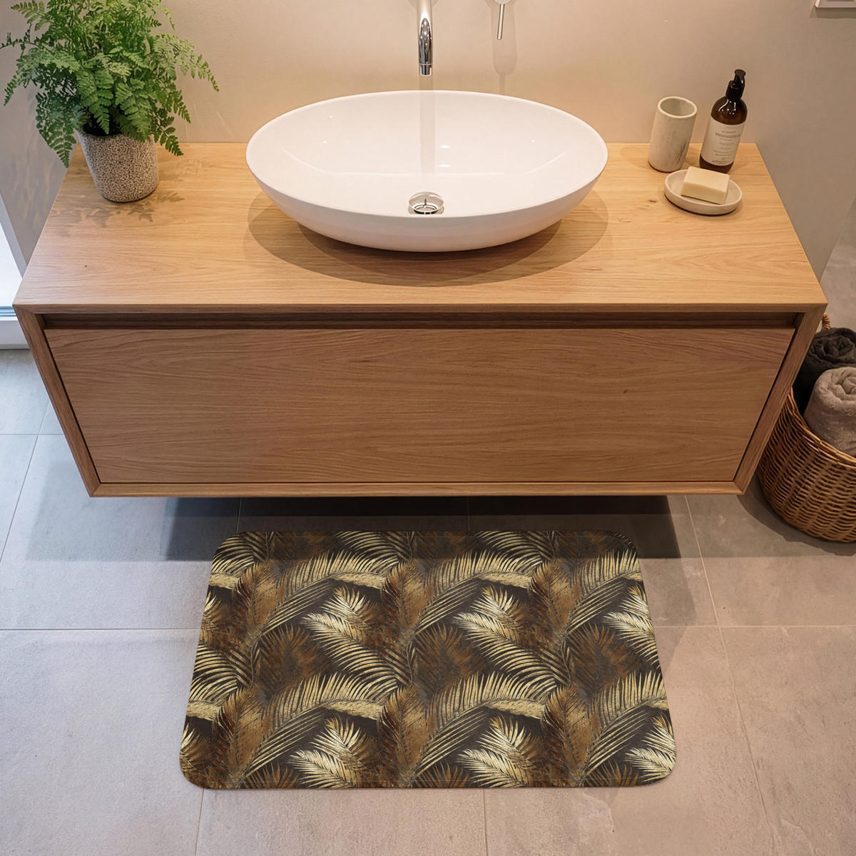 KOUPELNOVÁ PŘEDLOŽKA Tropical - Listy - zlaté 80x50 cm - zlatá, textil/plast (80/50cm)