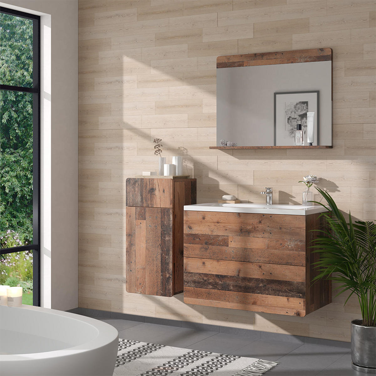 MIDISCHRANK Izan Oldstyle 36.6 x 76.6 cm mit Schublade und Tür - Braun, Holzwerkstoff (36.6/76.6/32.8cm) - Vicco