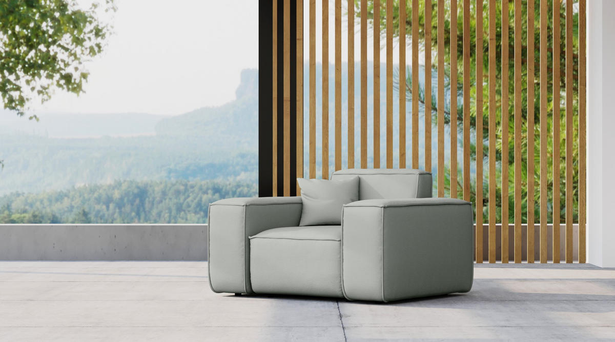 GARTENSESSEL Für Den Garten MALIBU Stoff Odyssey Hellgrau - Hellgrau, Holz (121/73/88cm) - Kaiser Möbel
