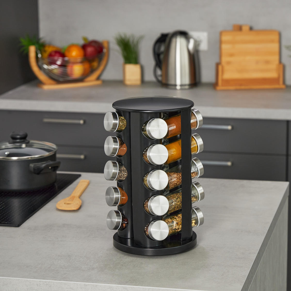 GEWÜRZKARUSSELL - Multicolor, Glas/Kunststoff (22/34.5/22cm) - Relaxdays