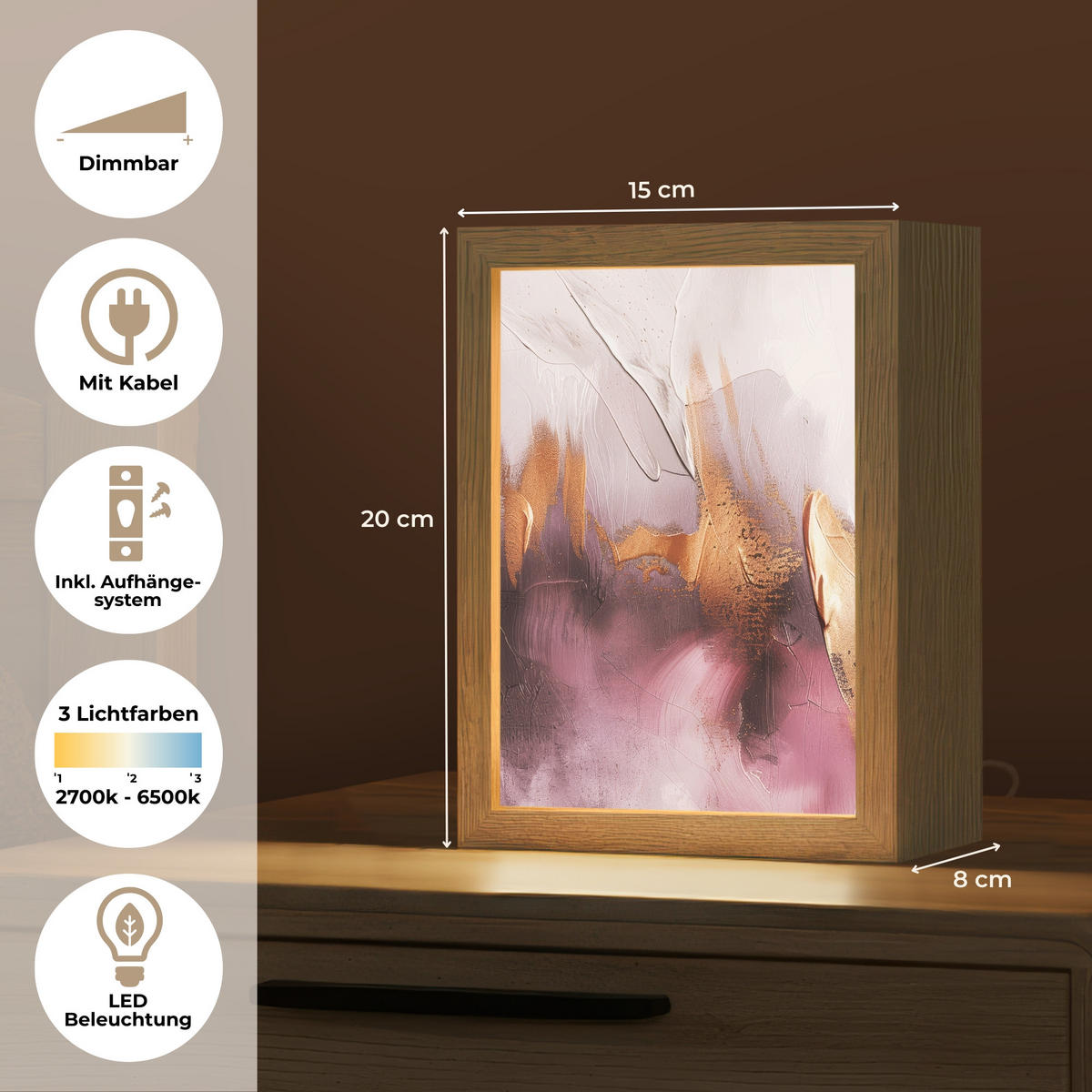 NÁSTĚNNÁ LAMPA Fialová - abstraktní - barva - zlatá 15x20 cm - světle fialová, kompozitní dřevo (15/20/8cm) - OnlyWow