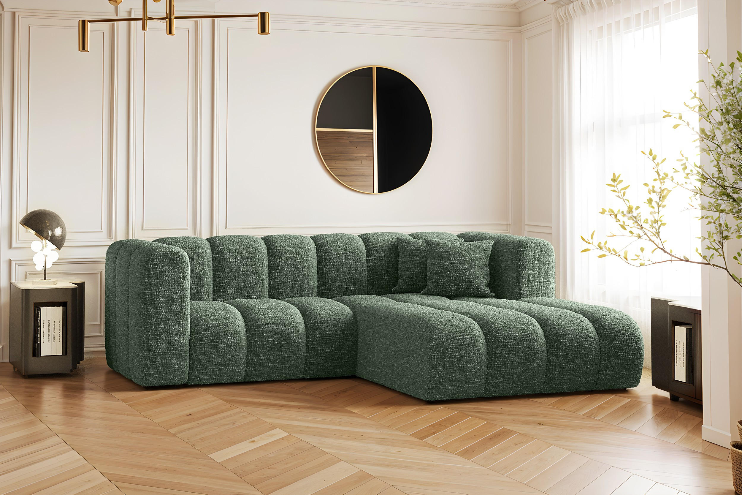 ECKSOFA L-form Sofa Grand modular stoff Haga Grün Rechts - Grün, Holz (227/179cm) - Kaiser Möbel