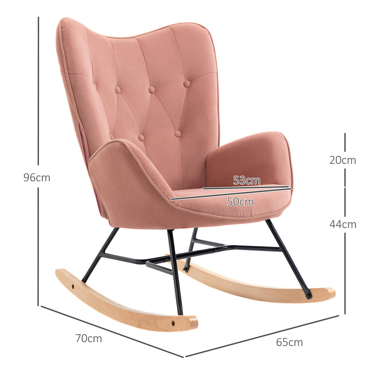 SCHAUKELSTUHL Schaukelsessel mit Stahlrahmen gepolstert Rosa+Natur - Rosa, Kunststoff (70/96/65cm) - HOMCOM