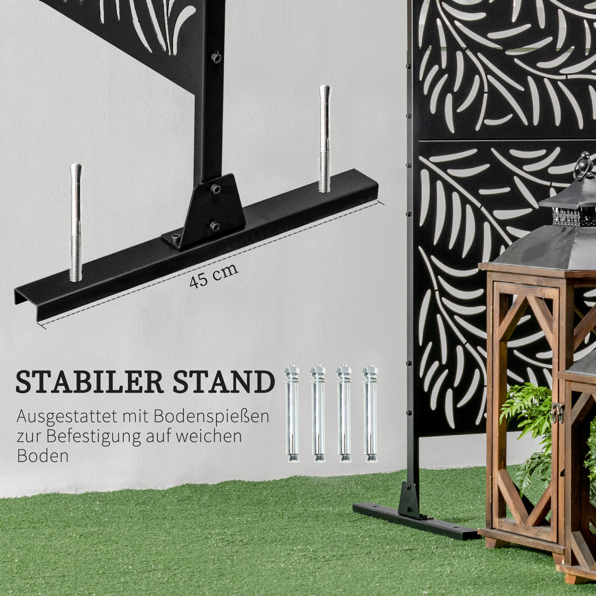 GARTENSICHTSCHUTZ, Stahl, Schwarz - Schwarz, Metall (45/198cm) - Outsunny