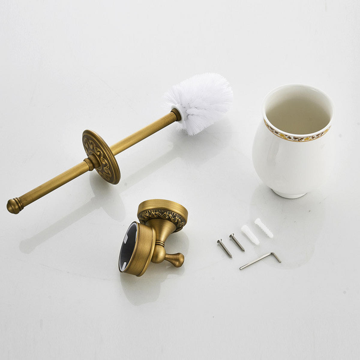 TOILETTENBÜRSTENHALTER – Vintage-Gold (17 x 10,5 x 36,5 cm) - Goldfarben, Metall (11/42/11cm)