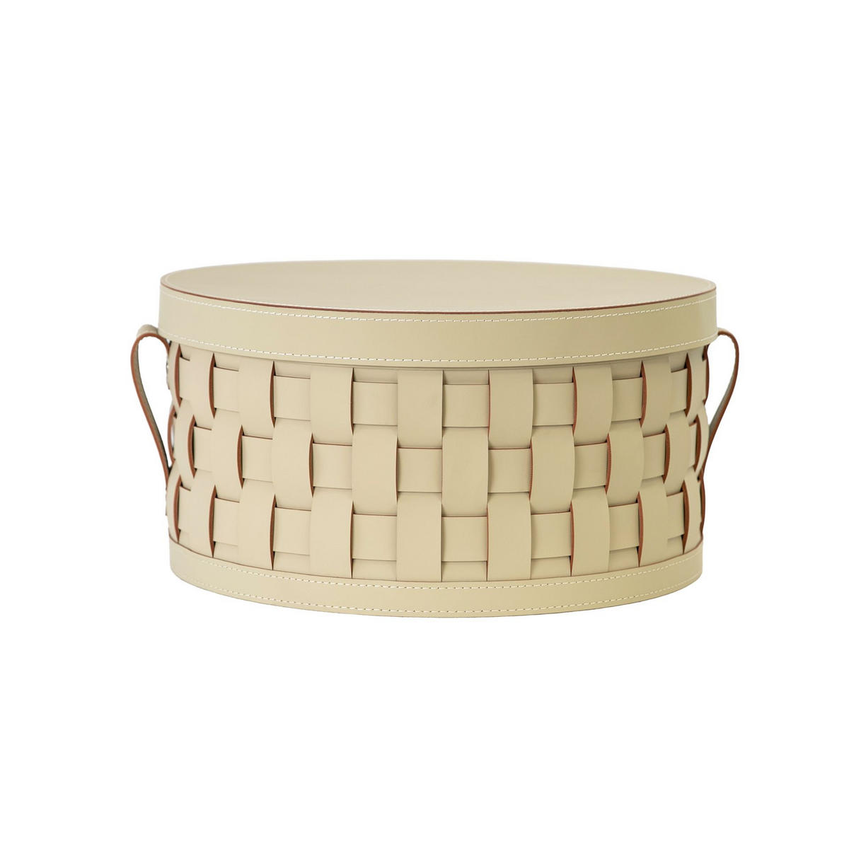 AUFBEWAHRUNGSKORB aus regeneriertem Leder in Sandfarbe mit Deckel Ø40/19 cm - Sandfarben, Leder (40/19/40cm) - ANGEL CERDA