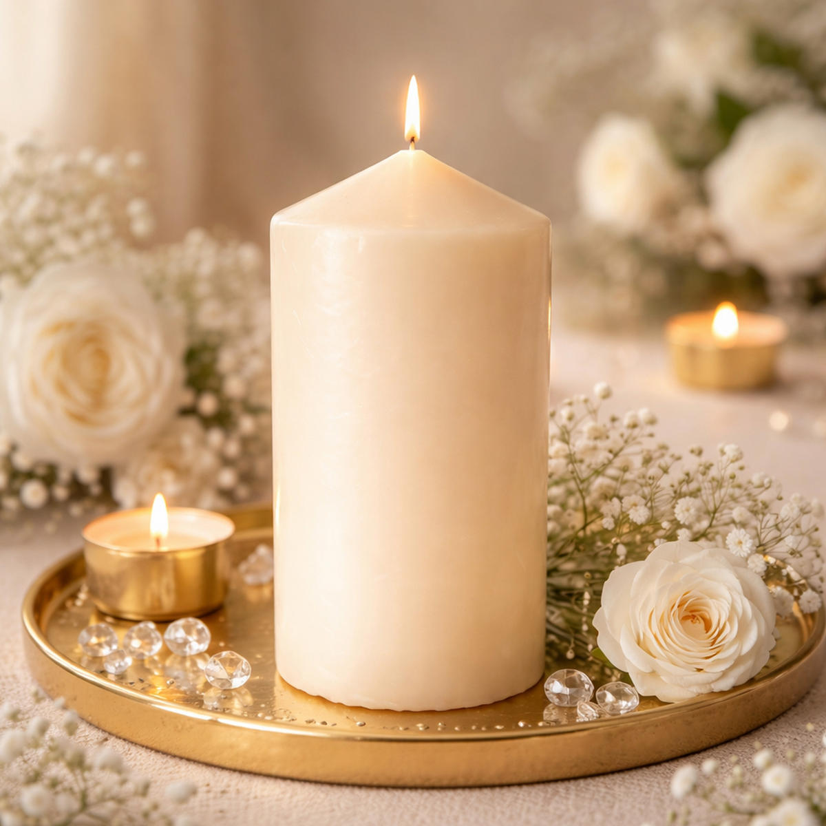 STUMPENKERZEN Ø7cm x 15cm Beige (2er Pack) - Beige, Naturmaterialien (15cm) - HS Candle