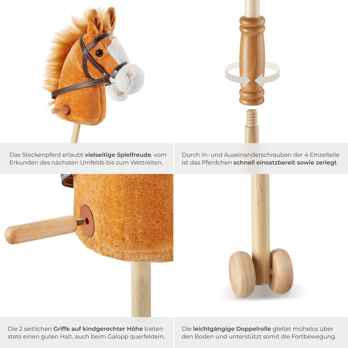 STECKENPFERD , Gesamtlänge 130 cm, braun - Braun, Textil (24/26cm) - tectake